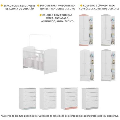 Imagem de Quarto Infantil Completo Colchão Berço Guarda Roupa e Cômoda