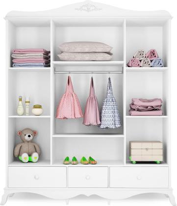 Imagem de Quarto Infantil Completo com Berço Comoda 4 Gavetas e Guarda Roupa 4 Portas  Branco Canaã Baby