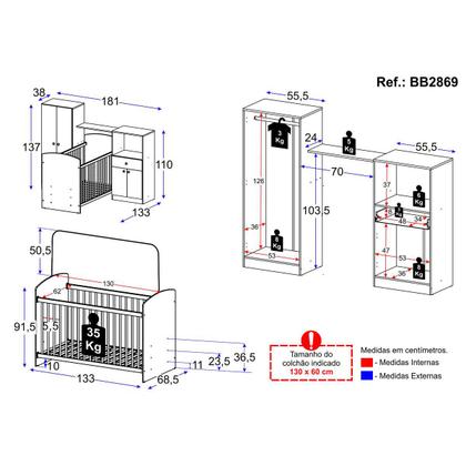 Imagem de Quarto Infantil Completo com Berço e Armários Gominha Multimóveis BB2869