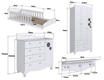 Imagem de Quarto Infantil Completo com Cama Montessoriana 4pc Linha Encanto Completa Móveis