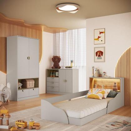 Imagem de Quarto Infantil Completo com cama solteiro com iluminação LED Montessoriano LILLE Arenas