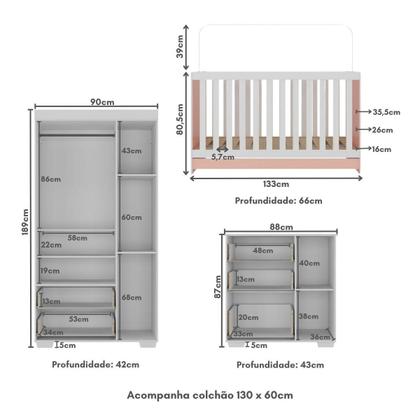 Imagem de Quarto Infantil Completo com Colchão Incluso Algodão Doce Multimóveis MP4253
