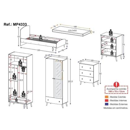 Imagem de Quarto Infantil Completo Com Colchão Incluso Doçura Multimóveis Mp4333 Branco/cinza/rosa