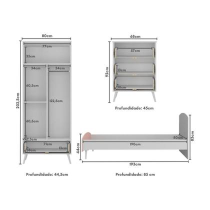 Imagem de Quarto Infantil Completo Com Colchão Incluso Doçura Multimóveis Mp4333 Branco/cinza/rosa