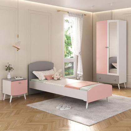 Imagem de Quarto Infantil Completo Com Colchão Incluso Doçura Multimóveis Mp4334 Branco/cinza/rosa