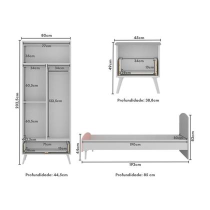 Imagem de Quarto Infantil Completo Com Colchão Incluso Doçura Multimóveis Mp4334 Branco/cinza/rosa