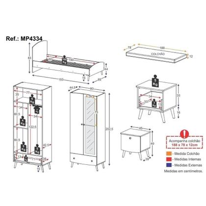 Imagem de Quarto Infantil Completo Com Colchão Incluso Doçura Multimóveis Mp4334 Branco/cinza/rosa