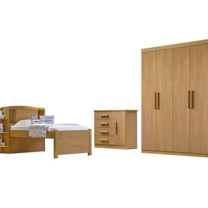 Imagem de Quarto Infantil Completo com Guarda-Roupa Cama 100% MDF e Cômoda Angel Cinamomo