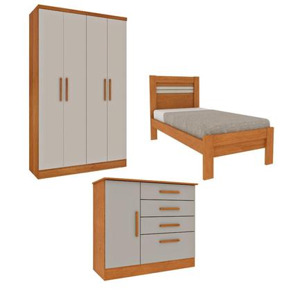 Imagem de Quarto Infantil Completo com Guarda-Roupa Cômoda e Cama 100% MDF Harmonia Espresso Móveis Cinamomo / Off White