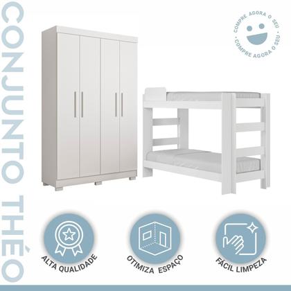 Imagem de Quarto Infantil Completo com Guarda-roupa e Beliche Théo