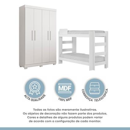Imagem de Quarto Infantil Completo com Guarda-roupa e Beliche Théo