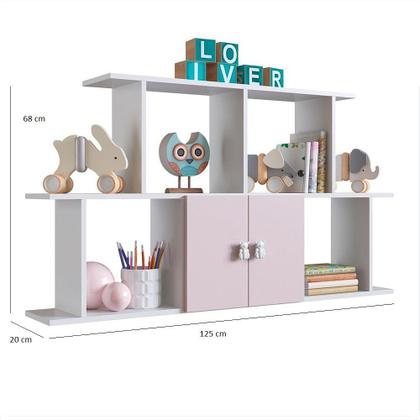 Imagem de Quarto Infantil Completo Docinho com Guarda Roupa, Cômoda, Mini Cama e Nicho Espresso Móveis Branco/Rosa