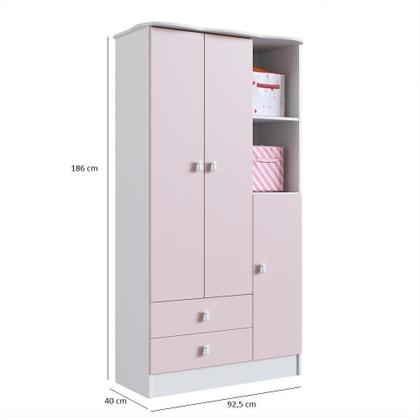 Imagem de Quarto Infantil Completo Docinho com Guarda Roupa, Cômoda, Mini Cama e Nicho Espresso Móveis Branco/Rosa