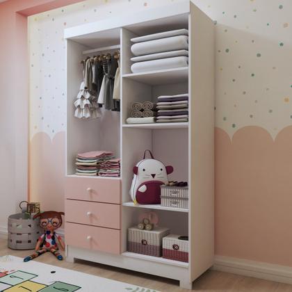 Imagem de Quarto Infantil Completo Escotilha 5 Portas 7 Gavetas Rosa/Branco - Panorama Móveis