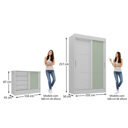 Imagem de Quarto Infantil Completo Guarda-Roupa 2 Portas 2 Gavetas Com Cômoda Maya Espresso Móveis Branco/Verde