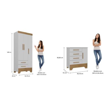 Imagem de Quarto Infantil Completo Guarda Roupa 3 Portas 2 Gavetas com Cômoda Selene Espresso Móveis