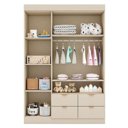 Imagem de Quarto Infantil Completo Guarda-Roupa 3 Portas 4 Gavetas com Cômoda 100% MDF Ayla Off White