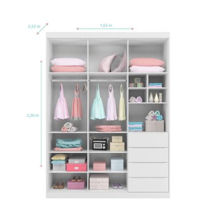Imagem de Quarto Infantil Completo Guarda Roupa 3 Portas 4 Gavetas com Cômoda 2 Portas 3 Gavetas Branco