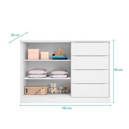 Imagem de Quarto Infantil Completo Guarda Roupa 3 Portas 4 Gavetas com Cômoda 2 Portas 3 Gavetas Branco