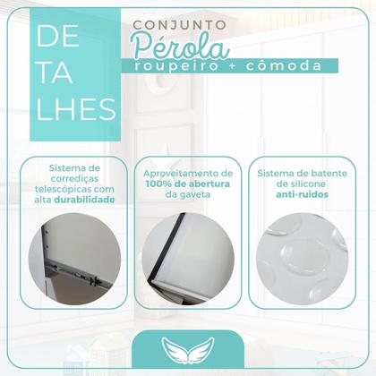 Imagem de Quarto Infantil Completo Guarda Roupa 3 Portas 4 Gavetas com Cômoda 2 Portas 3 Gavetas Branco