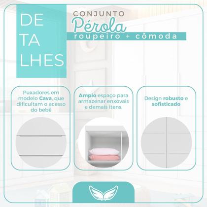 Imagem de Quarto Infantil Completo Guarda Roupa 3 Portas 4 Gavetas com Cômoda 2 Portas 3 Gavetas Branco