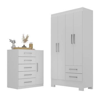 Imagem de Quarto Infantil Completo Guarda Roupa 4 Portas 2 Gavetas com Cômoda Amy Espresso Móveis