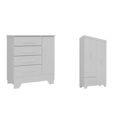 Imagem de Quarto Infantil Completo Guarda Roupa 4 Portas 2 Gavetas com Cômoda Liz Branco