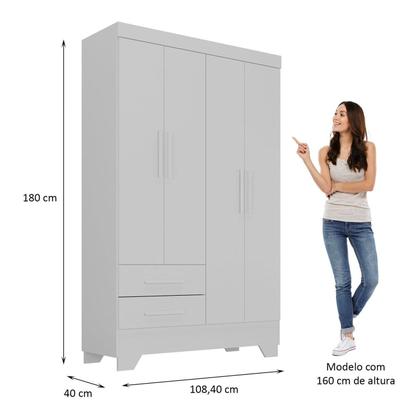 Imagem de Quarto Infantil Completo Guarda Roupa 4 Portas 2 Gavetas com Cômoda Liz Branco