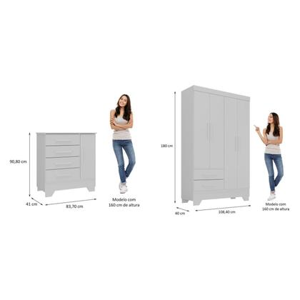 Imagem de Quarto Infantil Completo Guarda Roupa 4 Portas 2 Gavetas com Cômoda Liz