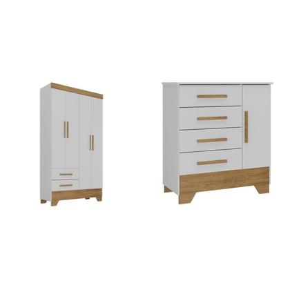 Imagem de Quarto Infantil Completo Guarda Roupa 4 Portas 2 Gavetas com Cômoda Liz Espresso Móveis