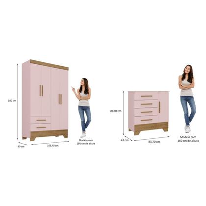 Imagem de Quarto Infantil Completo Guarda Roupa 4 Portas 2 Gavetas com Cômoda Liz