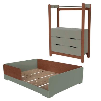 Imagem de Quarto Infantil Completo Guarda-roupa Closet e Cama Casal Montessoriana 100% Mdf Olivia e Mark