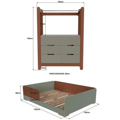 Imagem de Quarto Infantil Completo Guarda-roupa Closet e Cama Casal Montessoriana 100% Mdf Olivia e Mark