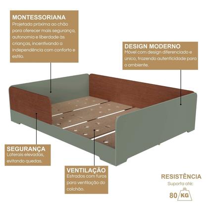 Imagem de Quarto Infantil Completo Guarda-roupa Closet e Cama Casal Montessoriana 100% Mdf Olivia e Mark