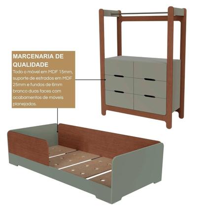 Imagem de Quarto Infantil Completo Guarda-Roupa Closet e Cama Solteiro Montessoriana 100% MDF Olivia e Mark Verti/ Castanho