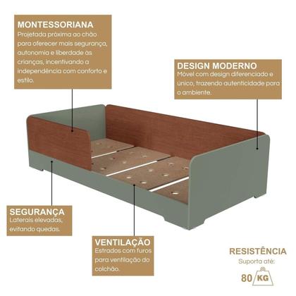 Imagem de Quarto Infantil Completo Guarda-Roupa Closet e Cama Solteiro Montessoriana 100% MDF Olivia e Mark Verti/ Castanho