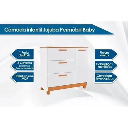 Imagem de Quarto Infantil Completo Helena Guarda Roupa, Cômoda e Berço Mini Cama Nature/Branco - Permobili