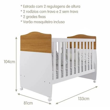 Imagem de Quarto Infantil Completo Helena Guarda Roupa, Cômoda e Berço Mini Cama Nature/Branco - Permobili