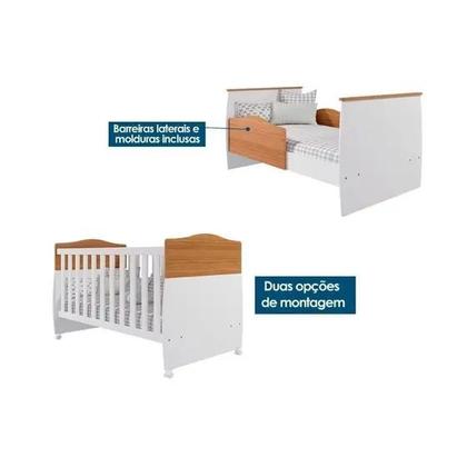 Imagem de Quarto Infantil Completo Helena Guarda Roupa, Cômoda e Berço Mini Cama Nature/Branco - Permobili
