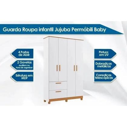 Imagem de Quarto Infantil Completo Helena Guarda Roupa, Cômoda e Berço Mini Cama Nature/Branco - Permobili
