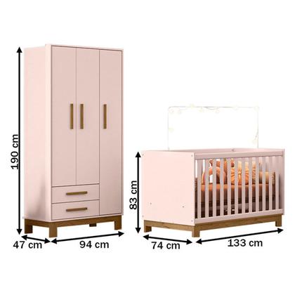 Imagem de Quarto Infantil Completo Lion 3 Portas 2 Gavetas Rosa - Pnr Móveis