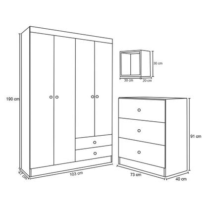 Imagem de Quarto Infantil Completo Louise com Guarda Roupa 04 Portas Cômoda e Nichos Branco - Desk Design