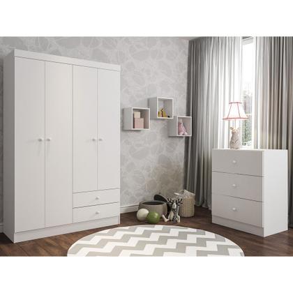 Imagem de Quarto Infantil Completo Louise com Guarda Roupa 04 Portas Cômoda e Nichos Branco - Desk Design