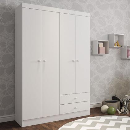 Imagem de Quarto Infantil Completo Louise com Guarda Roupa 04 Portas Cômoda e Nichos Branco - Desk Design
