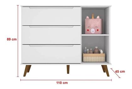 Imagem de Quarto Infantil Completo Lunna Guarda Roupa Comoda e Berço Mini Cama Retro Branco