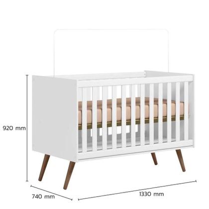 Imagem de Quarto Infantil Completo Lunna Guarda Roupa Comoda e Berço Mini Cama Retro Branco