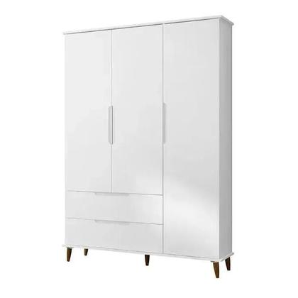 Imagem de Quarto Infantil Completo Retro Melinda Guarda Roupa 3 Portas 2 Gavetas Comoda 1 Porta 3 Gavetas e Berço Branco