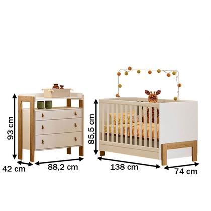 Imagem de Quarto Infantil Completo Safari 3 Gavetas Branco/Freijo - Pnr Móveis