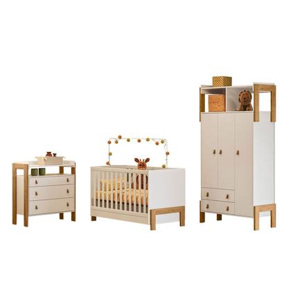 Imagem de Quarto Infantil Completo Safari 3 Portas 5 Gavetas Branco/Freijo - Pnr Móveis