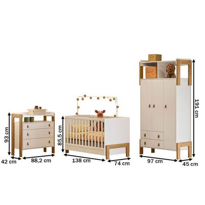 Imagem de Quarto Infantil Completo Safari 3 Portas 5 Gavetas Branco/Freijo - Pnr Móveis